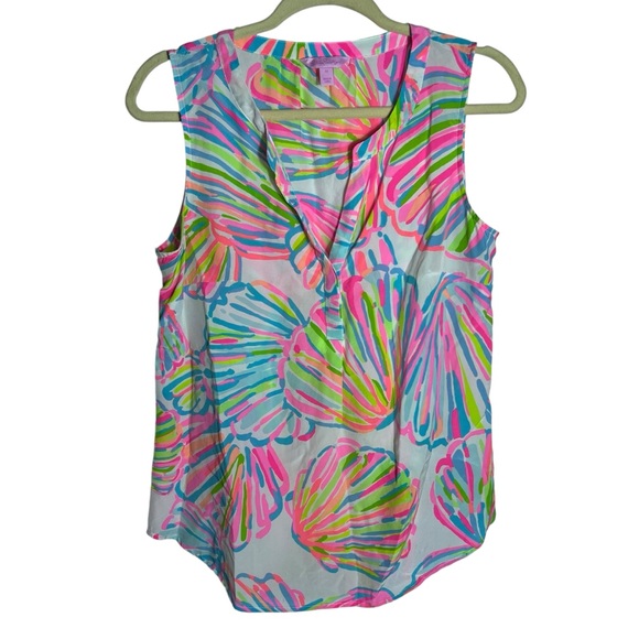 Lilly Pulitzer Tops - Lilly Pulitzer Stacey Shellabrate Sleeveless Silk Tank Blouse, Medium